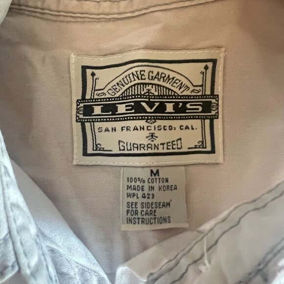 LEVIS Vintage beige Button Down Long Sleeve Shirt Sz M Casual Western‎ 90's - Picture 3 of 6